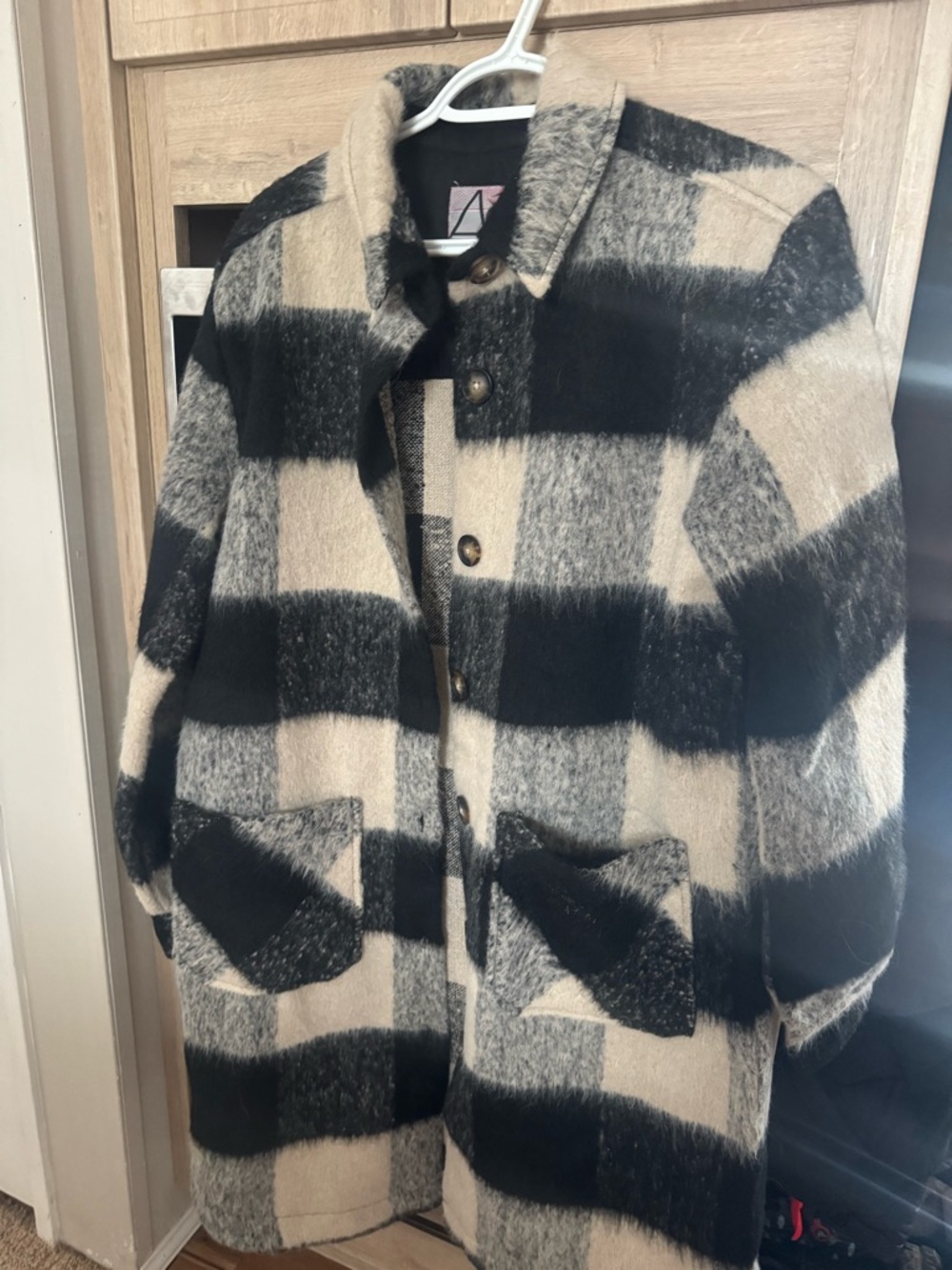 Aria Black and Cream Plaid Button-Up Coat